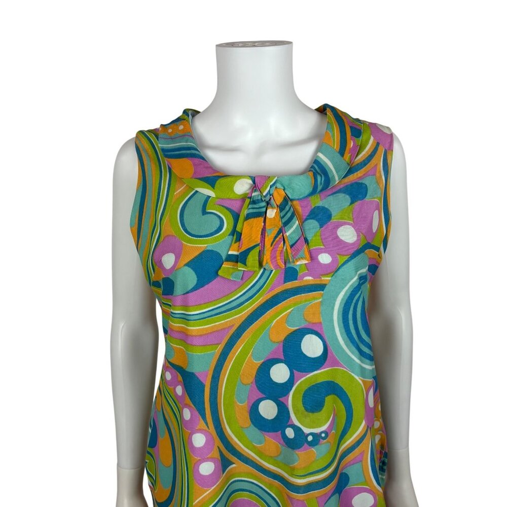 Vintage 60s Trippy Dress Womens Small Colorful Psychedelic Swirl Print Shift - Picture 3 of 10